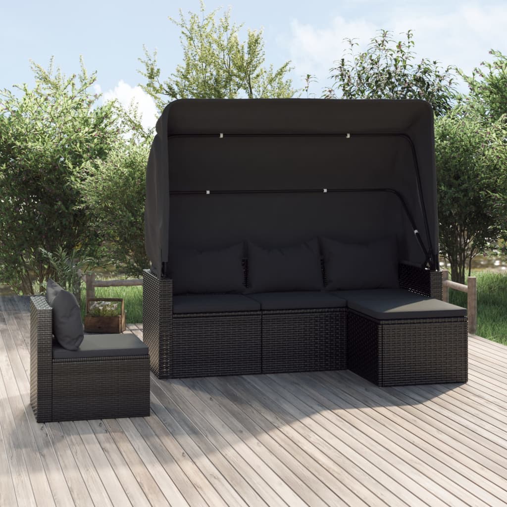 vidaXL 4 Piece Patio Sofa Set with Cushions Black Poly Rattan