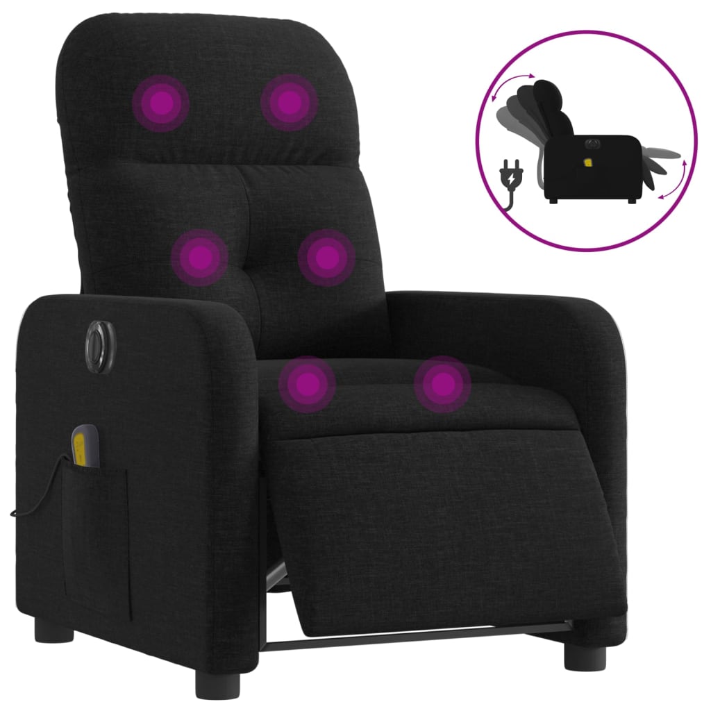 vidaXL Electric Massage Recliner Chair Black Fabric