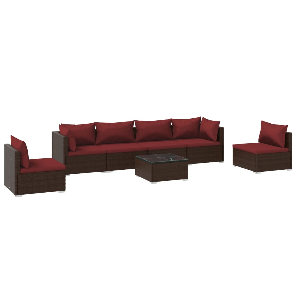 vidaXL 7 Piece Patio Lounge Set with Cushions Poly Rattan Brown