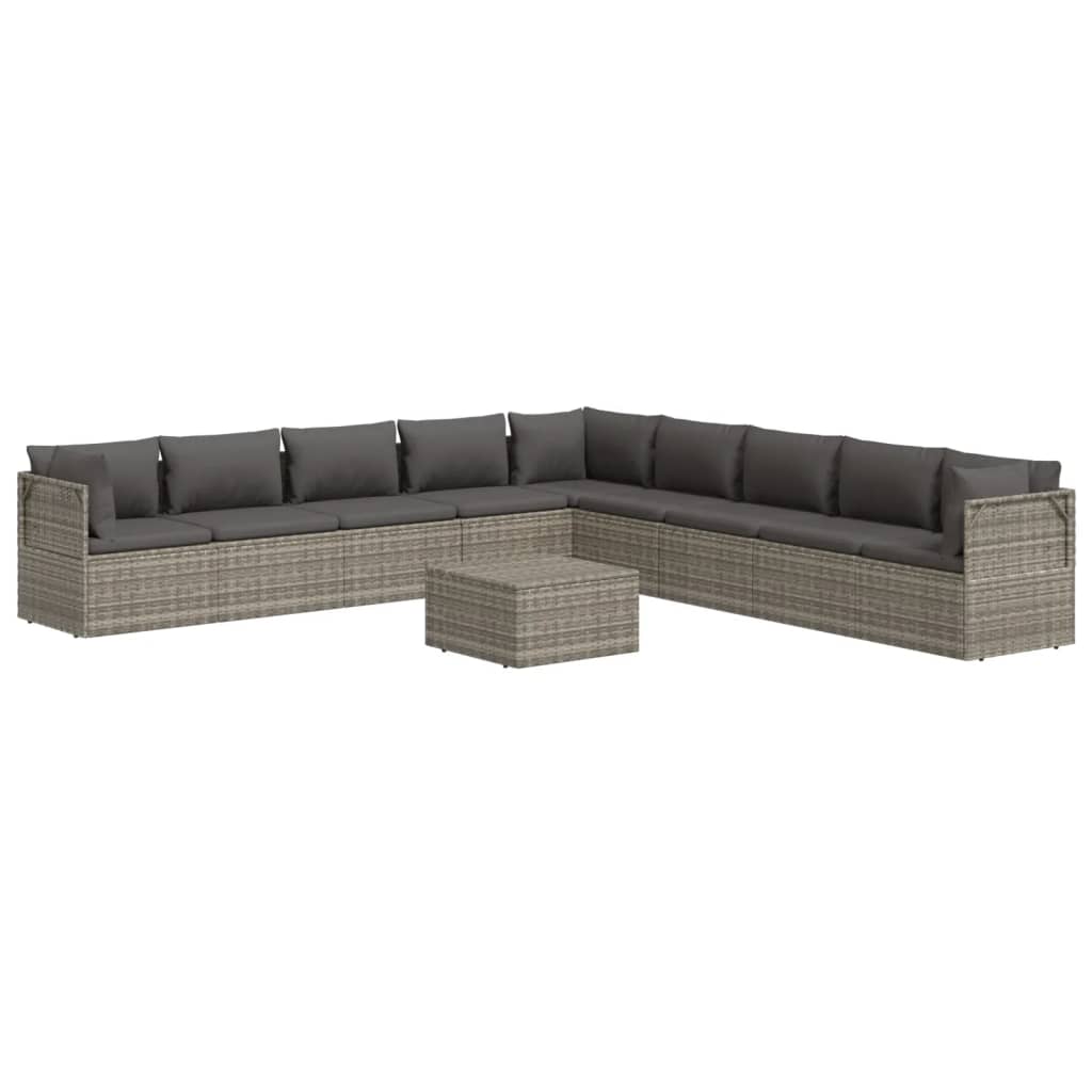 vidaXL 10 Piece Patio Lounge Set with Cushions Gray Poly Rattan