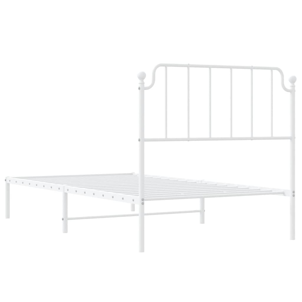 vidaXL Metal Bed Frame without Mattress with Headboard White 39.4"x78.7"