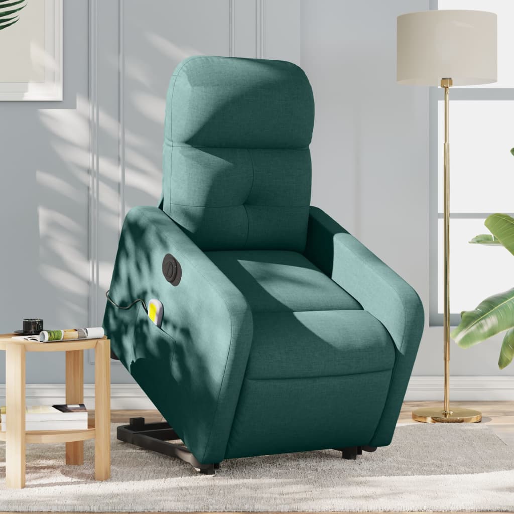 vidaXL Electric Stand up Massage Recliner Chair Dark Green Fabric