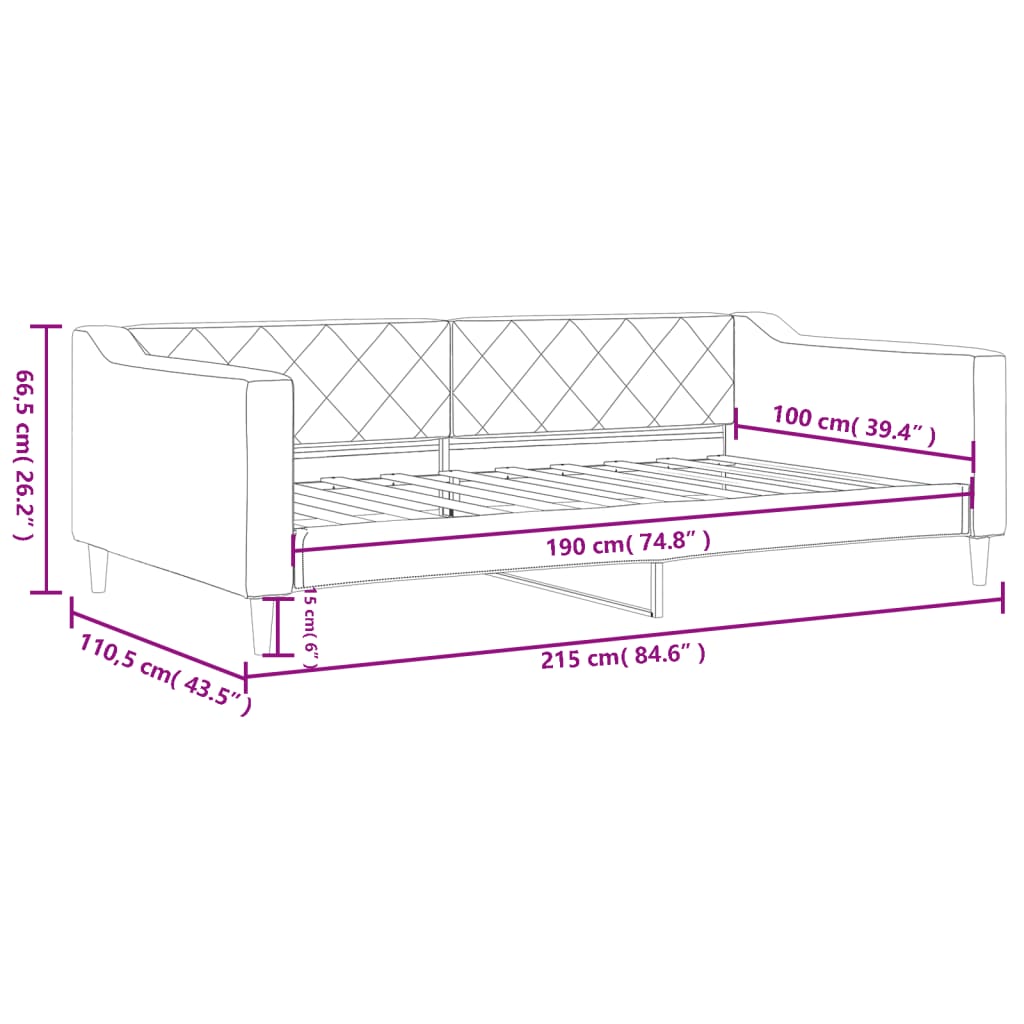 vidaXL Day Bed without Mattress Light Gray 39.4"x74.8" Fabric