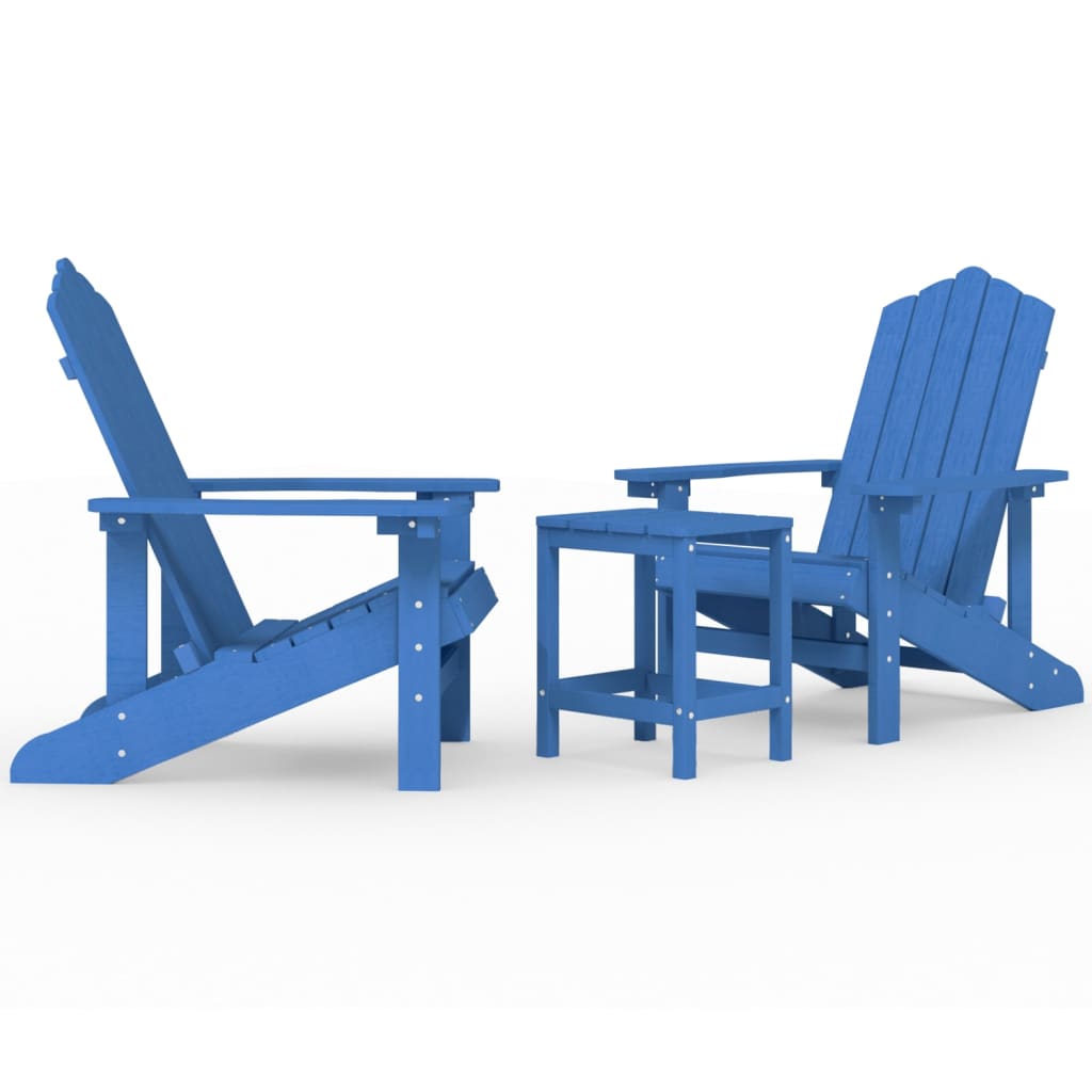 vidaXL Patio Adirondack Chairs with Table HDPE Aqua Blue