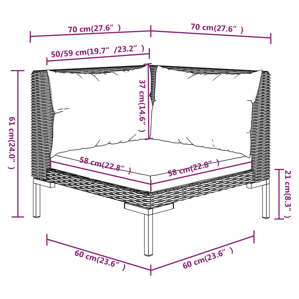 vidaXL 11 Piece Patio Lounge Set with Cushions Poly Rattan Dark Gray