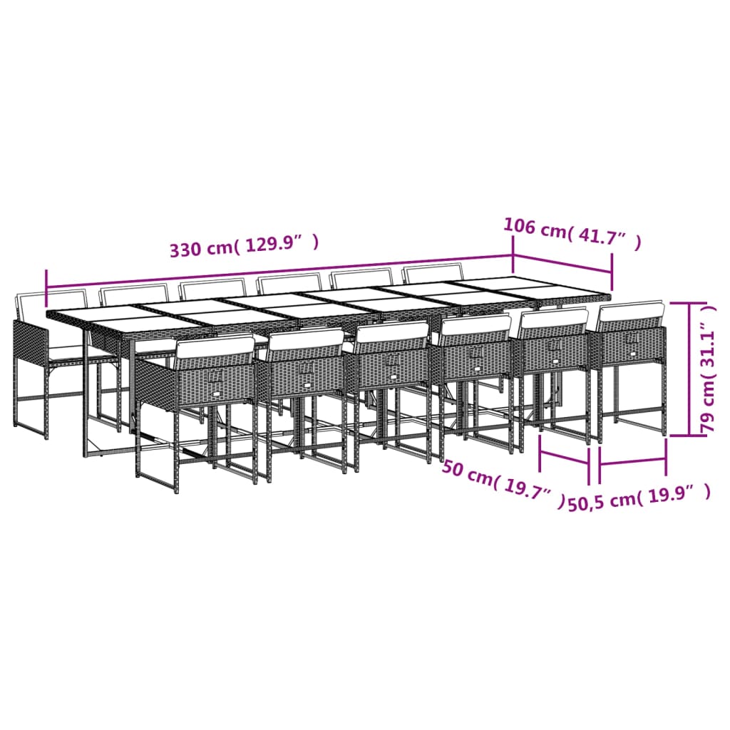 vidaXL 13 Piece Patio Dining Set with Cushions Black Poly Rattan