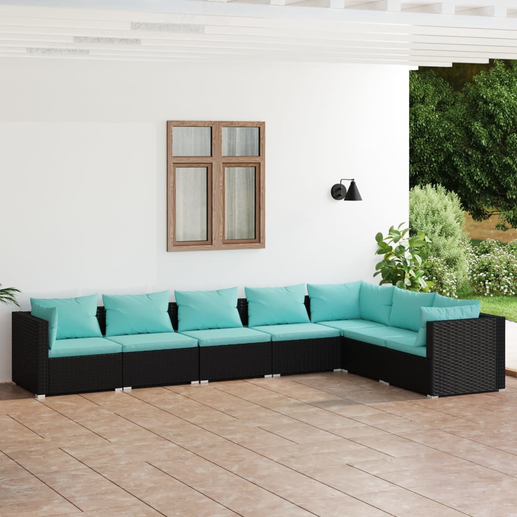 vidaXL 7 Piece Patio Lounge Set with Cushions Poly Rattan Black