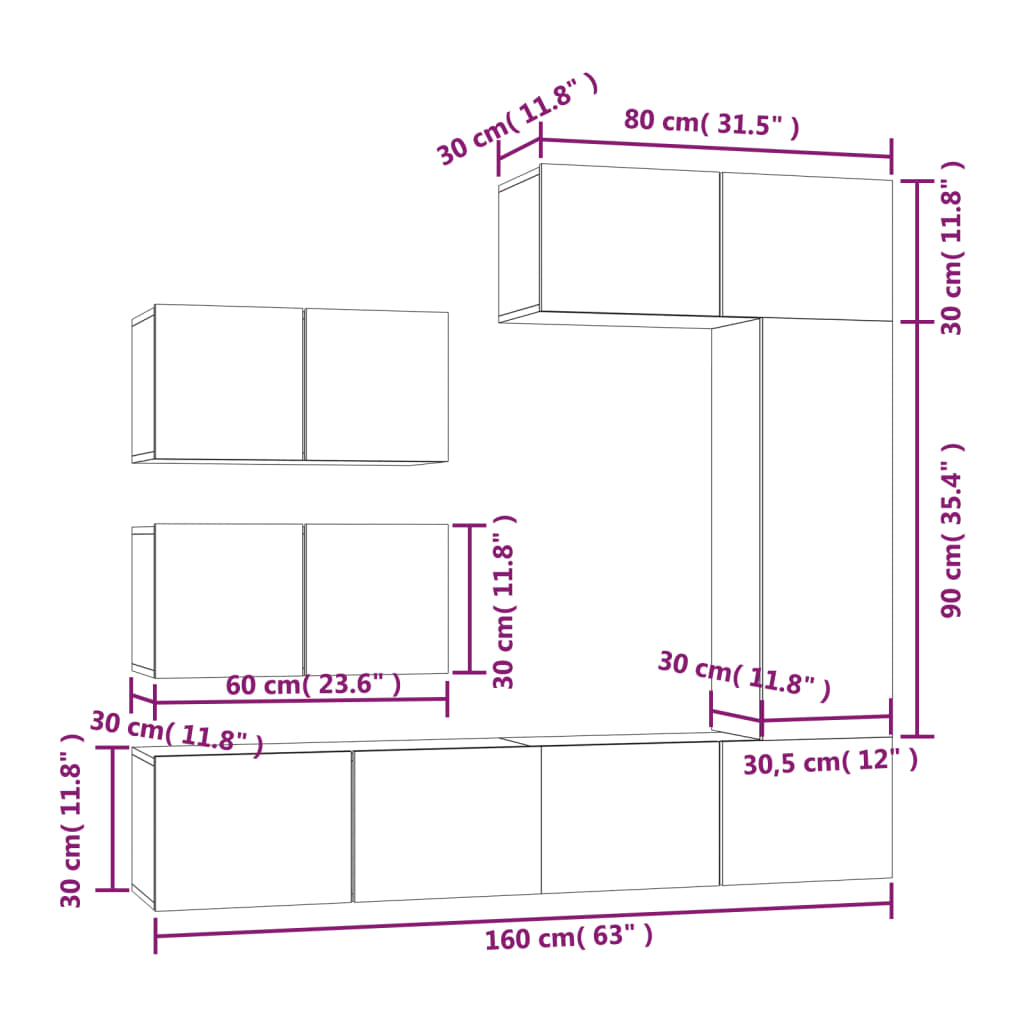 vidaXL 6 Piece TV Stand Set White Engineered Wood