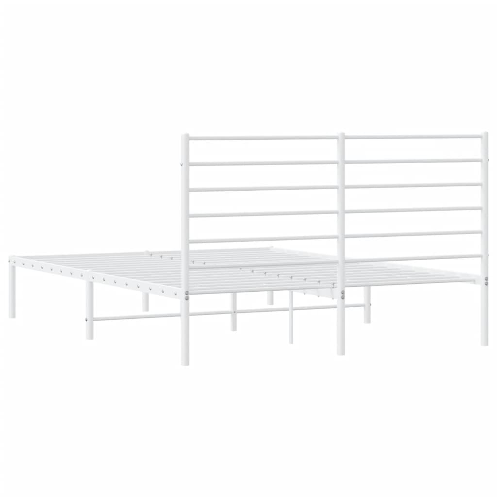 vidaXL Metal Bed Frame with Headboard White 59.8"x78.7"