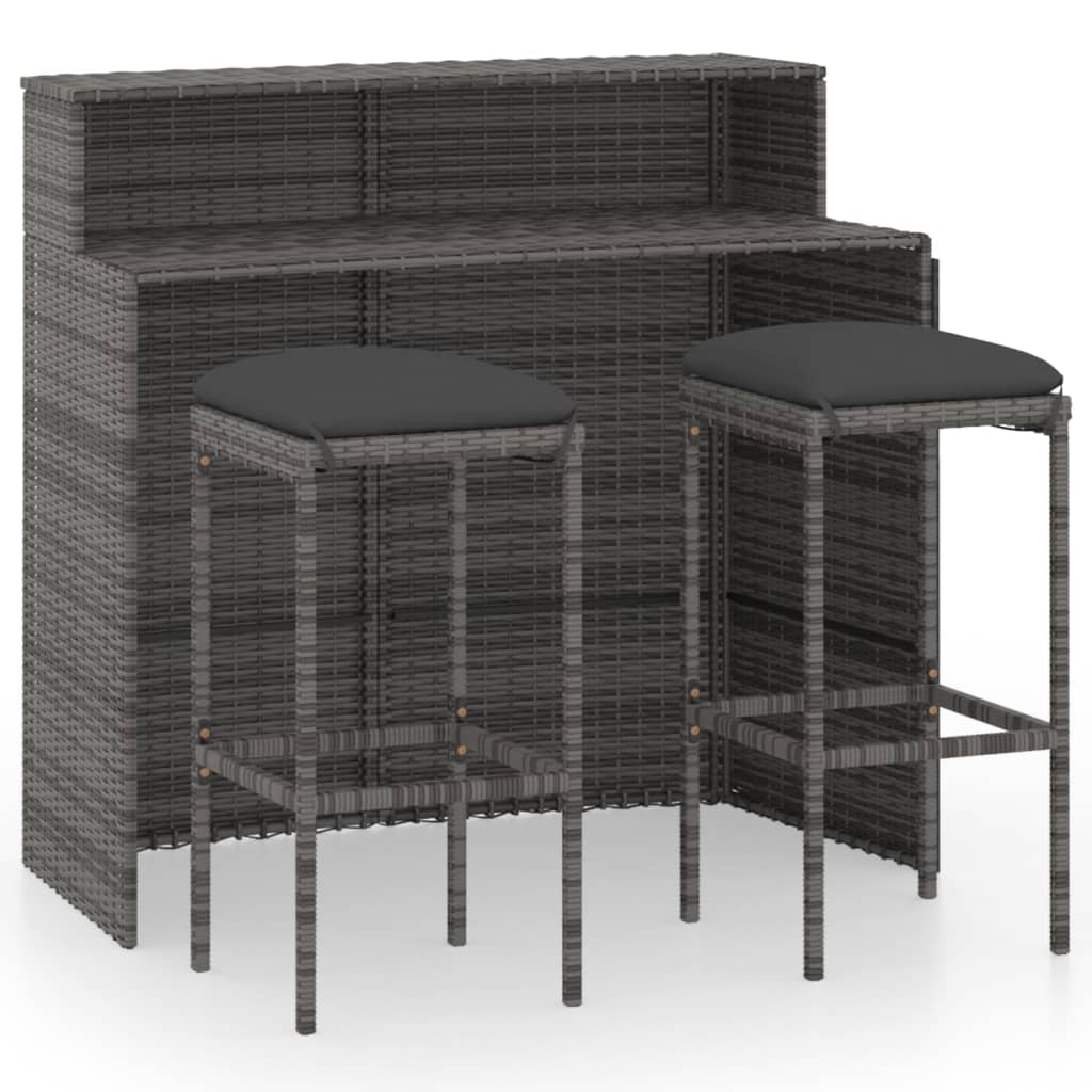 vidaXL 3 Piece Patio Bar Set with Cushions Gray