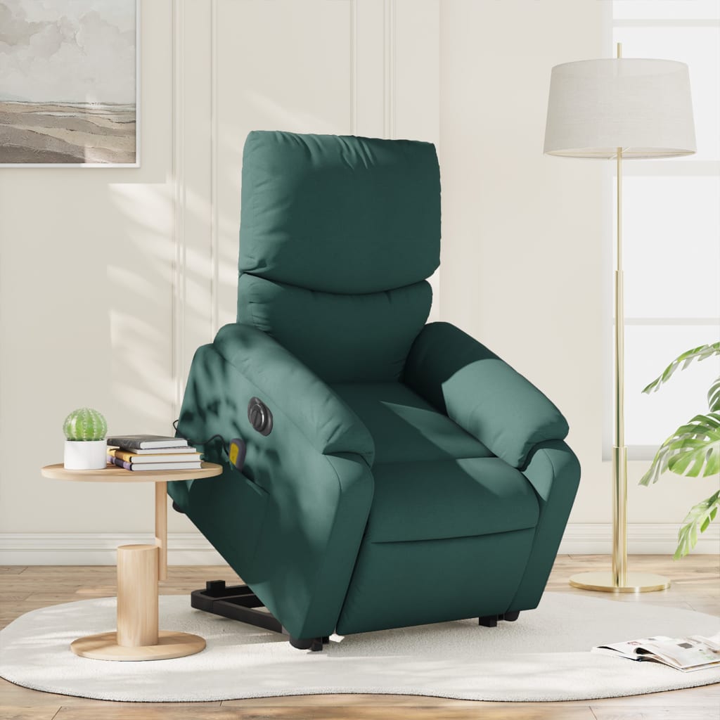 vidaXL Electric Stand up Massage Recliner Chair Dark Green Fabric