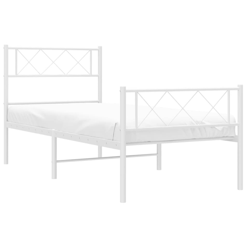 vidaXL Metal Bed Frame without Mattress with Footboard White 39.4"x78.7"