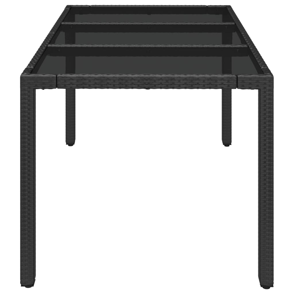 vidaXL Patio Table with Glass Top Black 59.1"x35.4"x29.5" Poly Rattan