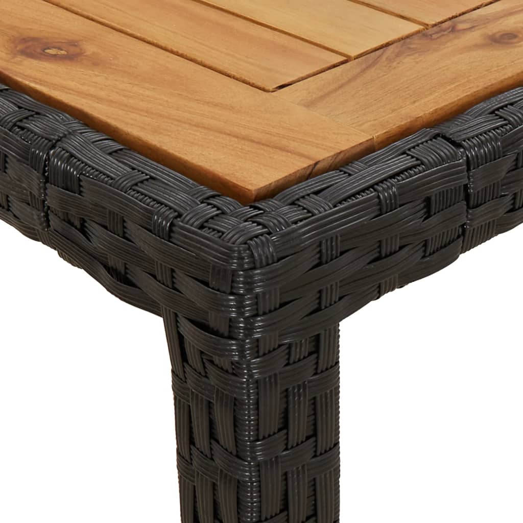 vidaXL Patio Table 35.4"x35.4"x29.5" Poly Rattan and Acacia Wood Black