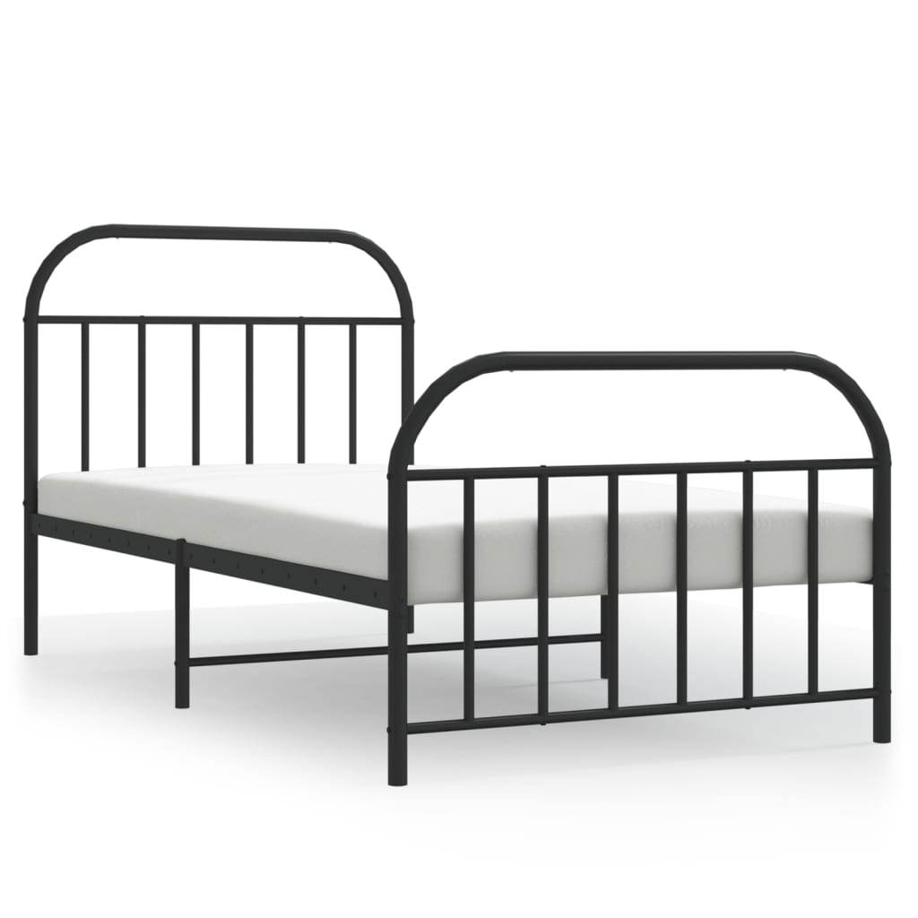 vidaXL Metal Bed Frame without Mattress with Footboard Black 39.4"x74.8"