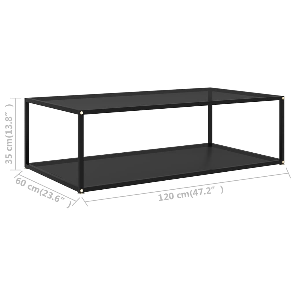 vidaXL Coffee Table Black 47.2"x23.6"x13.8" Tempered Glass