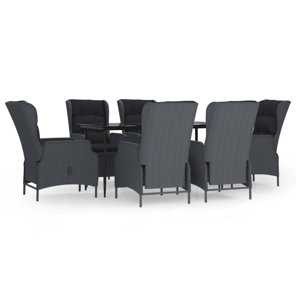 vidaXL 7 Piece Patio Dining Set Dark Gray Poly Rattan