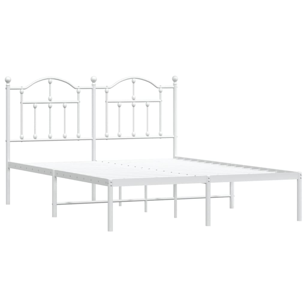 vidaXL Metal Bed Frame without Mattress with Headboard White 59.1"x78.7"