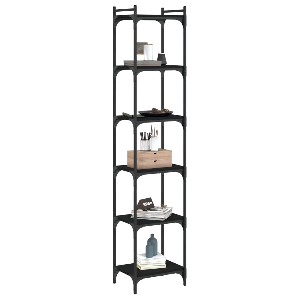 vidaXL Bookcase 6-Tier Black 15.7"x11.8"x74" Engineered Wood