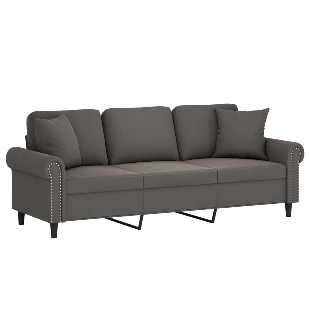 vidaXL 3-Seater Sofa with Pillows&Cushions Dark Gray 70.9" Velvet