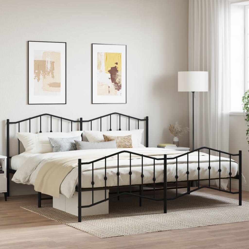 vidaXL Metal Bed Frame without Mattress with Footboard Black 76"x79.9"