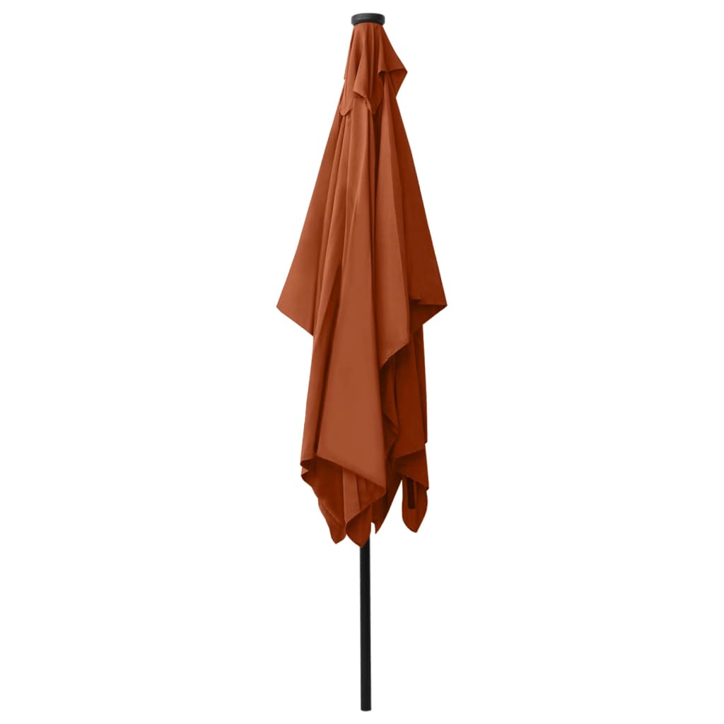 vidaXL Garden Parasol with LEDs and Steel Pole Terracotta 6.6'x9.8'