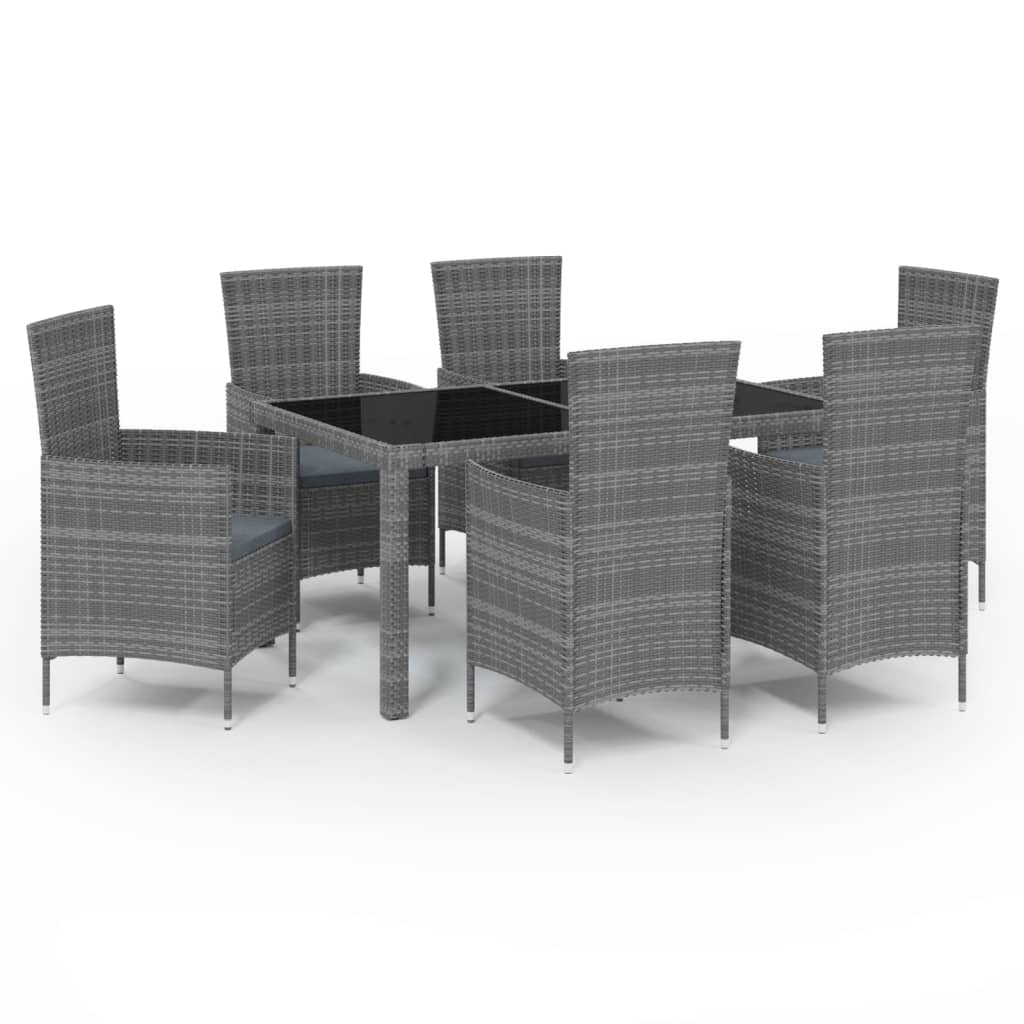 vidaXL 7 Piece Patio Dining Set with Cushions Poly Rattan Gray