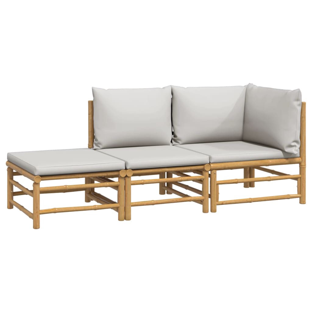 vidaXL 3 Piece Patio Lounge Set with Light Gray Cushions Bamboo