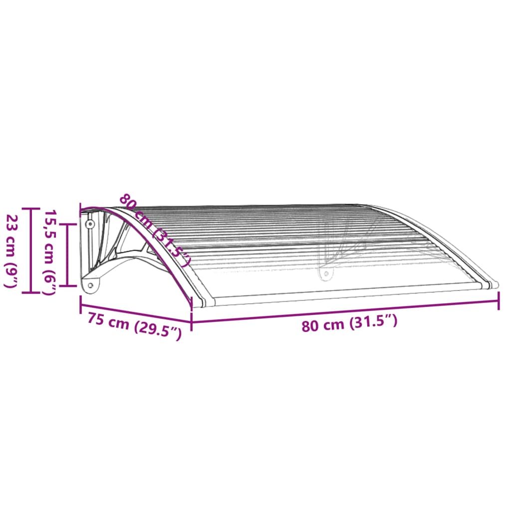 vidaXL Door Canopy Gray and Transparent 31.5"x29.5" Polycarbonate