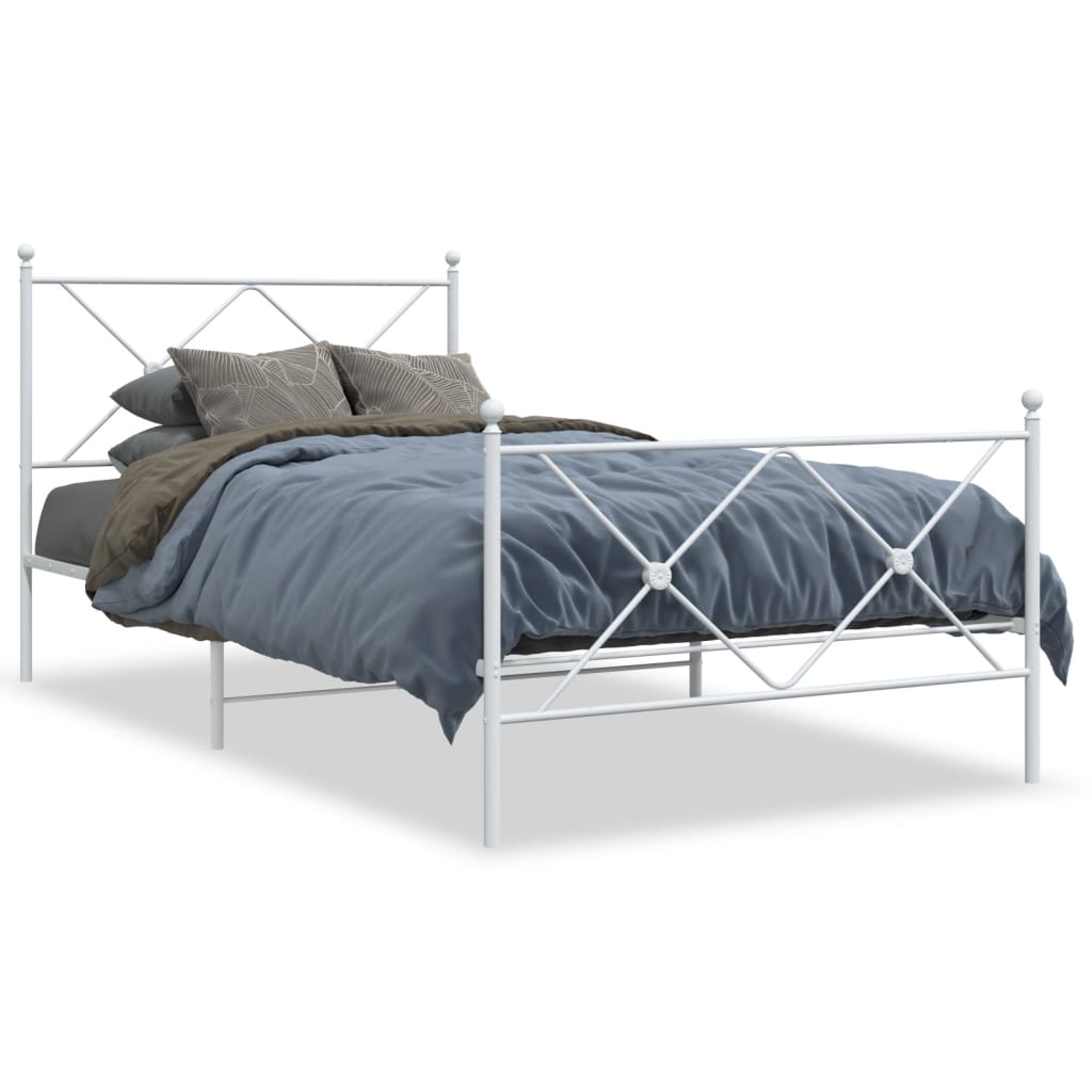 vidaXL Metal Bed Frame without Mattress with Footboard White 39.4"x78.7"