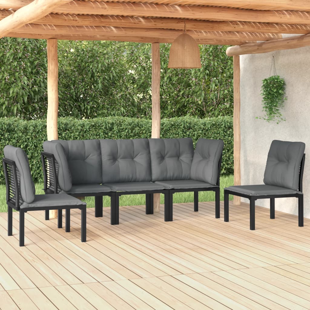 vidaXL 5 Piece Patio Lounge Set Black and Gray Poly Rattan