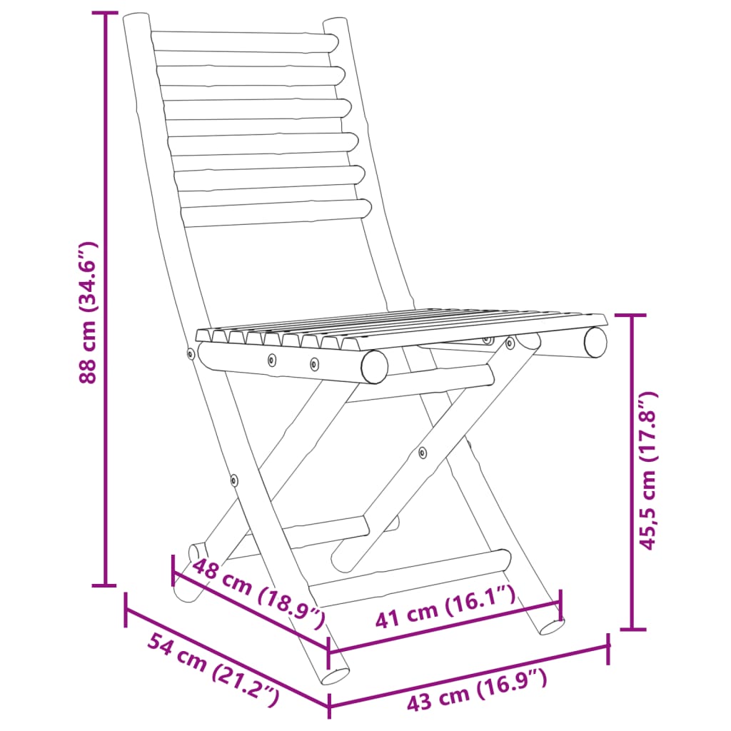 vidaXL Folding Patio Chairs 2 pcs 16.9"x21.3"x34.6" Bamboo