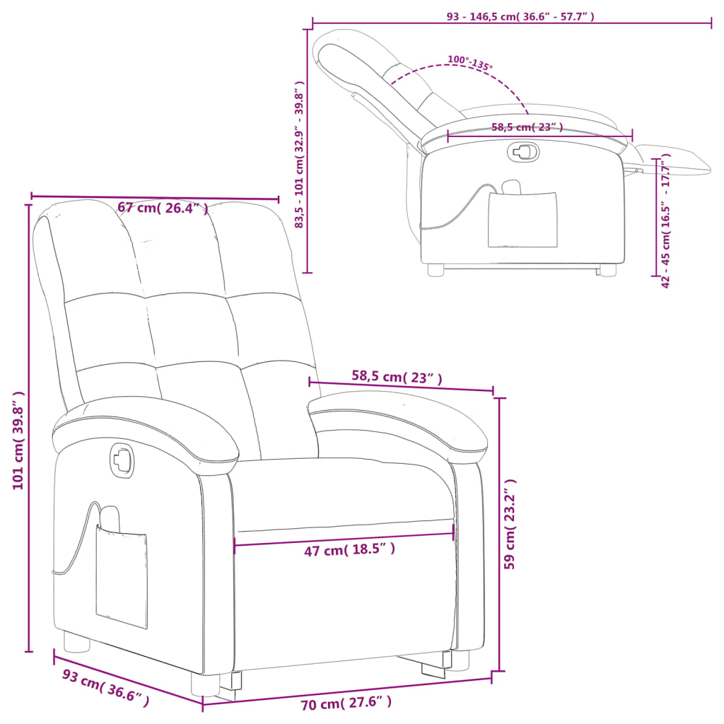 vidaXL Stand up Massage Recliner Chair Purple Fabric