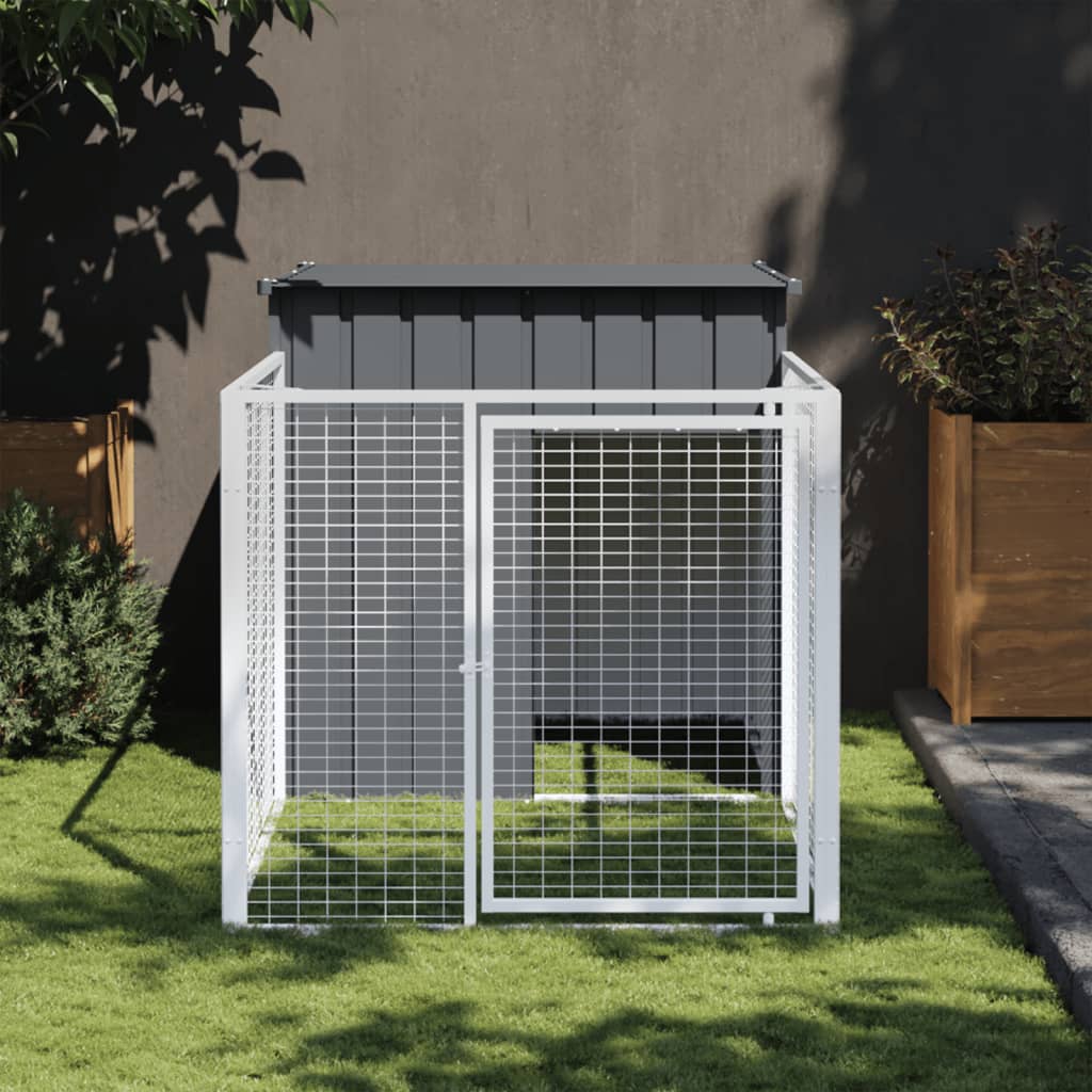 vidaXL Dog House with Run Anthracite 43.3"x79.1"x43.3" Galvanized Steel