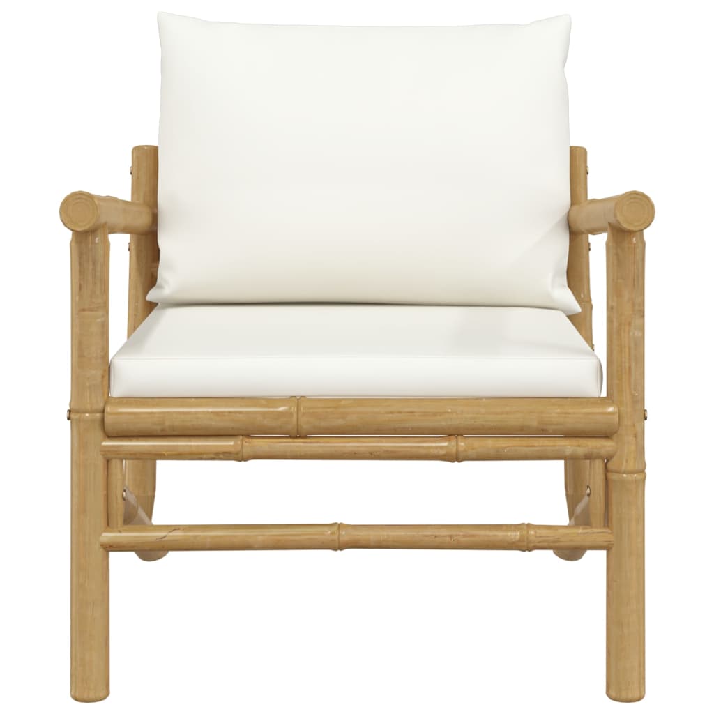 vidaXL Patio Chairs 2 pcs with Cream White Cushions Bamboo