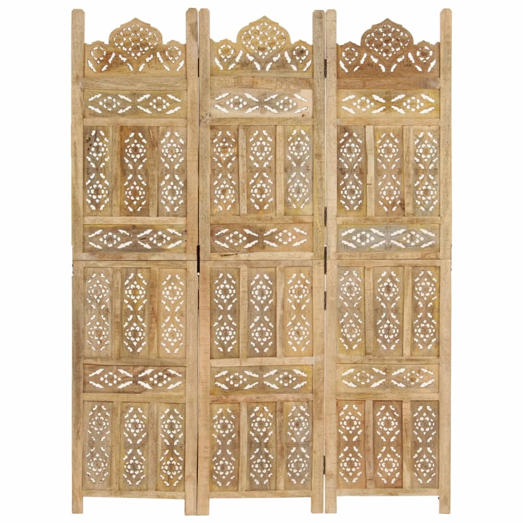 vidaXL Hand carved 3-Panel Room Divider 47.2"x65" Solid Mango Wood