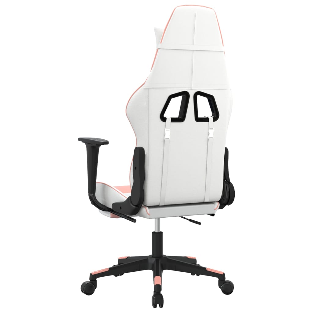 vidaXL Gaming Chair with Footrest White and Pink Faux Leather