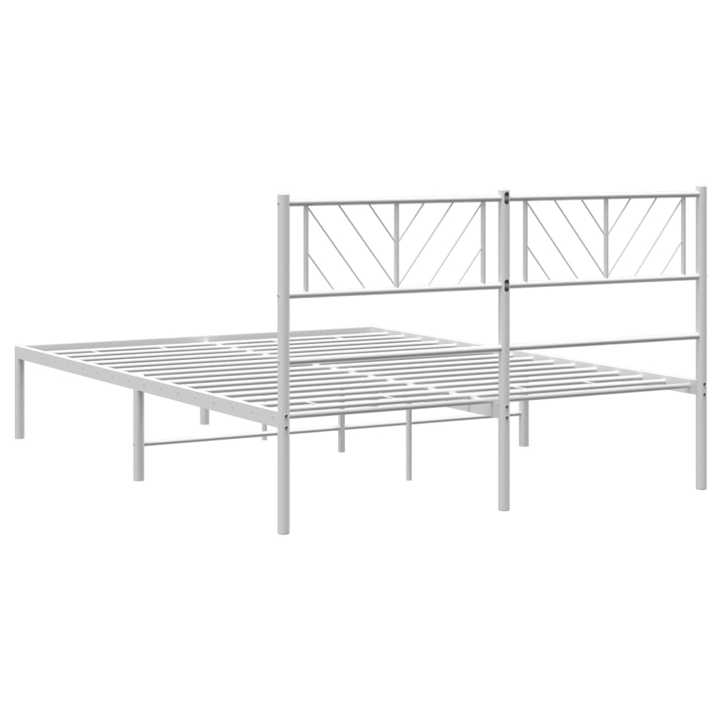 vidaXL Metal Bed Frame without Mattress with Headboard White 59.1"x78.7"