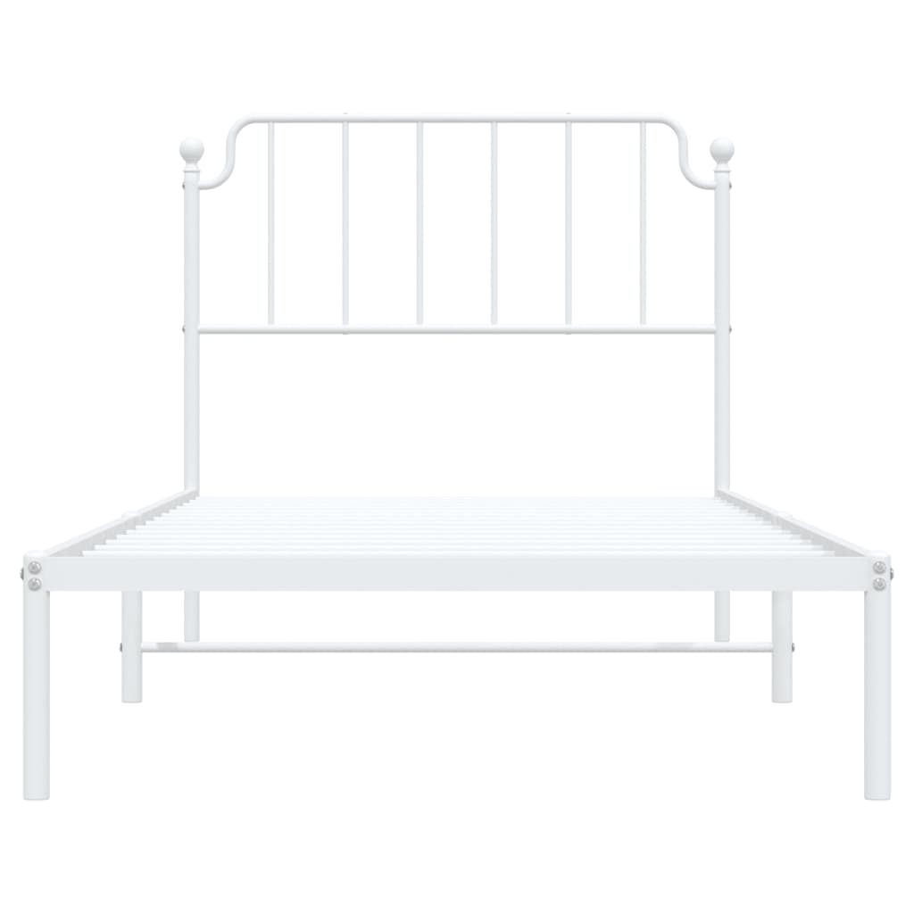 vidaXL Metal Bed Frame without Mattress with Headboard White 39.4"x78.7"