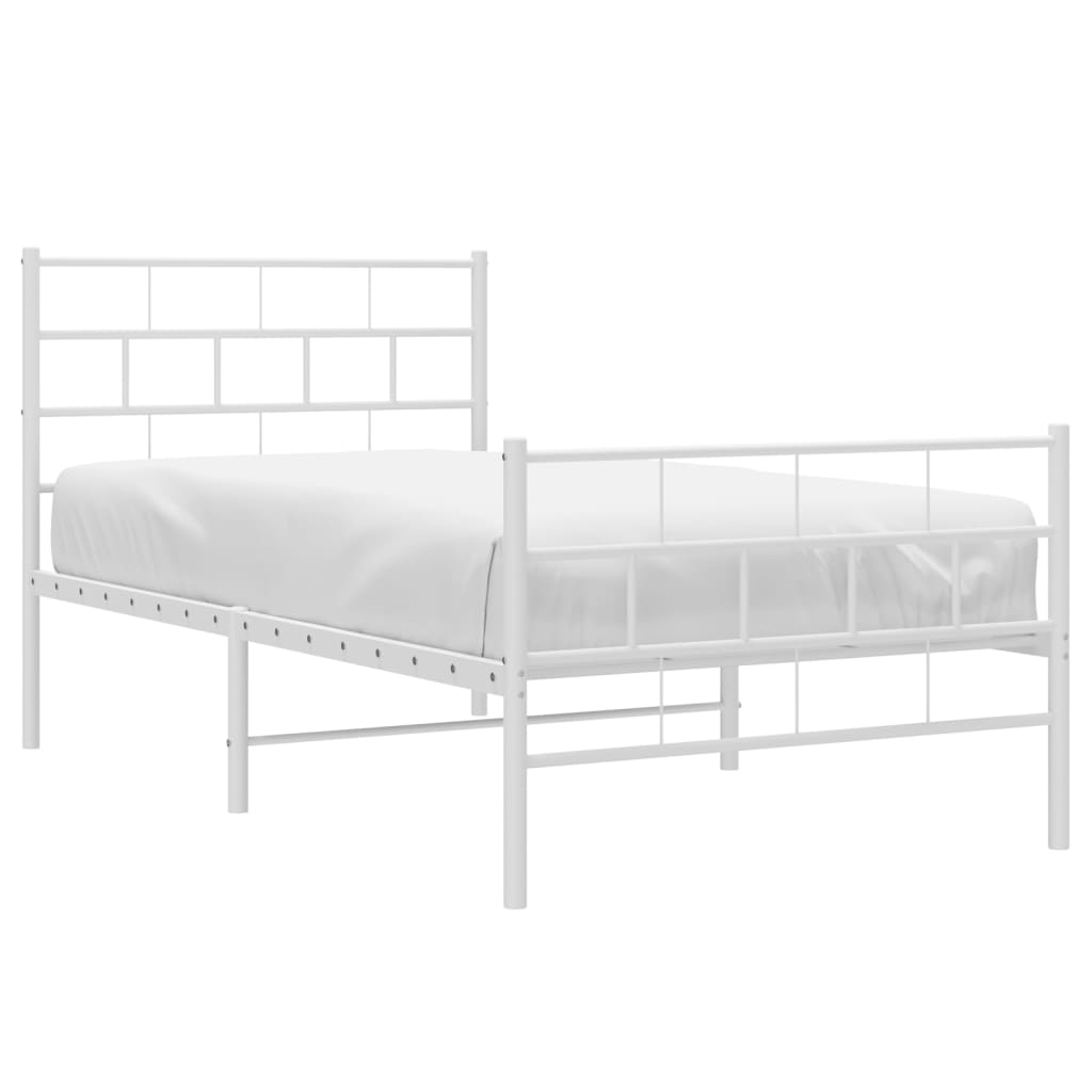 vidaXL Metal Bed Frame without Mattress with Footboard White 39.4"x78.7"