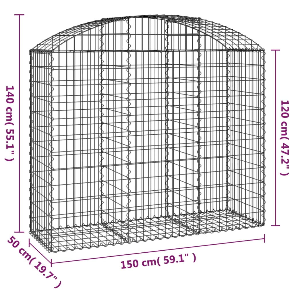 vidaXL Arched Gabion Basket 59.1"x19.7"x47.2"/55.1" Galvanized Iron