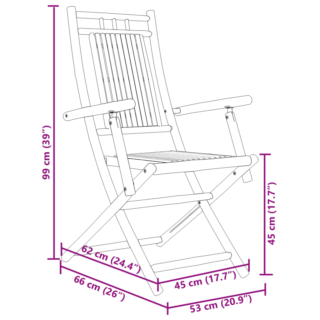 vidaXL Folding Patio Chairs 2 pcs 20.9"x26"x39" Bamboo