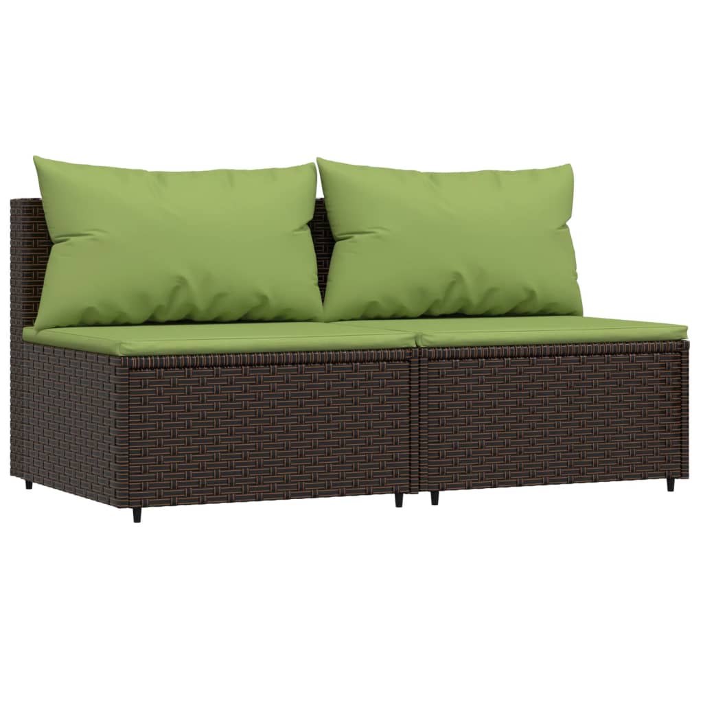 vidaXL Patio Middle Sofas with Cushions 2 pcs Brown Poly Rattan