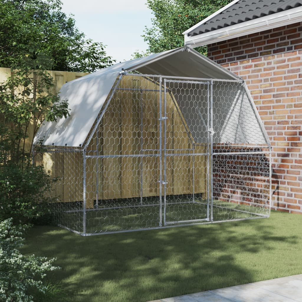 vidaXL Dog Cages with Roof and Door Silver Galvanized Steel