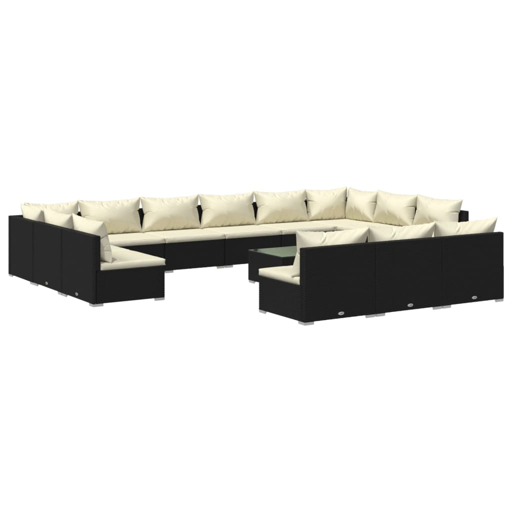 vidaXL 14 Piece Patio Lounge Set with Cushions Black Poly Rattan