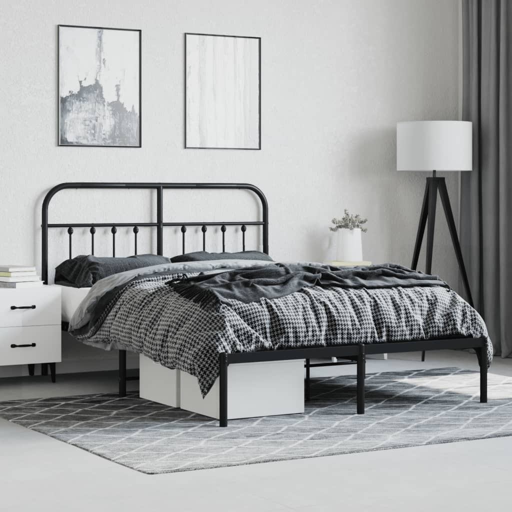 vidaXL Metal Bed Frame without Mattress with Headboard Black 59.1"x78.7"