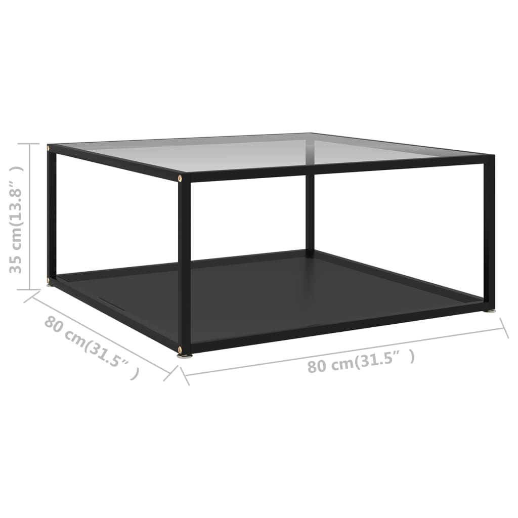 vidaXL Coffee Table Transparent and Black 31.5"x31.5"x13.8" Tempered Glass