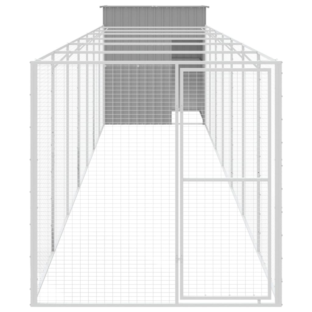 vidaXL Dog House with Run Light Gray 65"x339.8"x71.3" Galvanized Steel