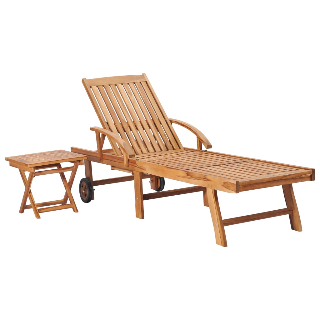 vidaXL Sun Lounger with  Table and Cushion Solid Teak Wood