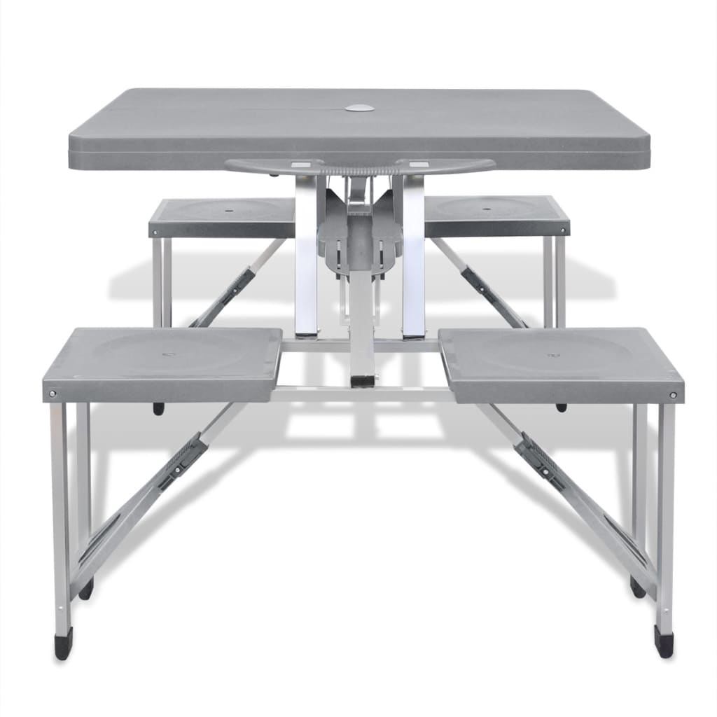 vidaXL Foldable Camping Table Set with 4 Stools Aluminum Extra Light Gray